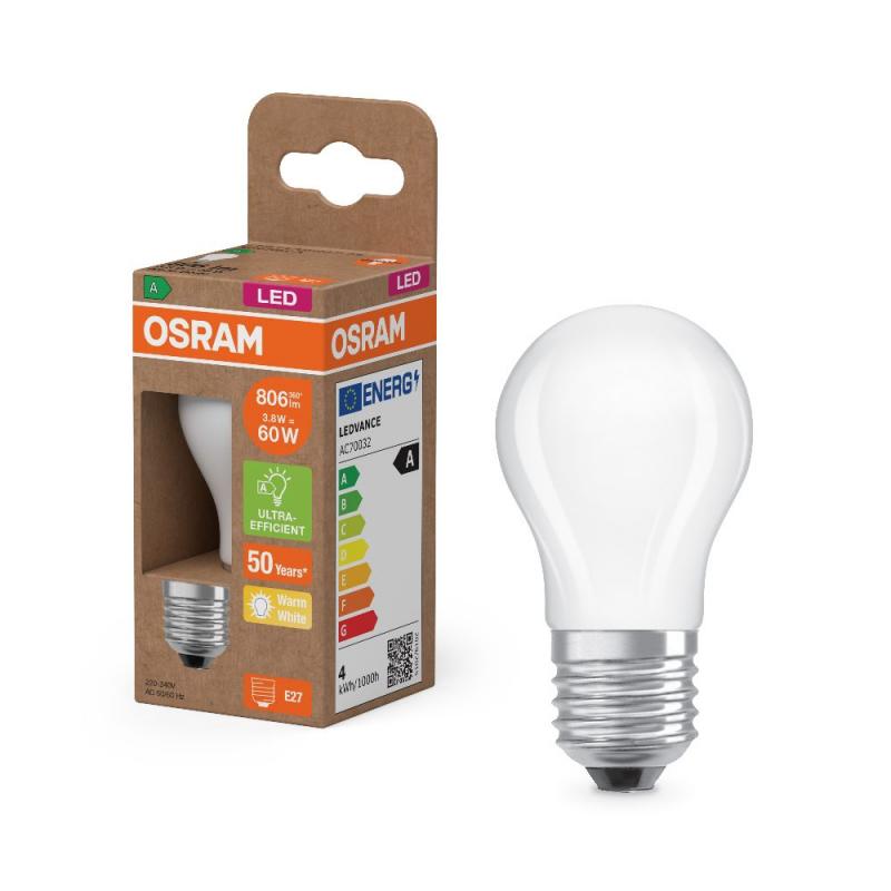OSRAM E27 LED Lampe Classic matt 3,8W wie 60W warmweißes Licht 2700K - Energy efficiency class A, EEK: A (Spektrum: A bis G)