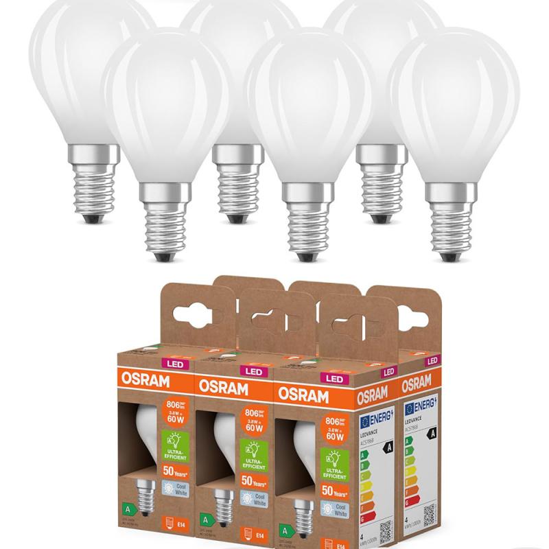 6er OSRAM E14 LED Lampe Classic matt 3,8W wie 60W neutralweißes Licht 4000K - Energy efficiency class A
