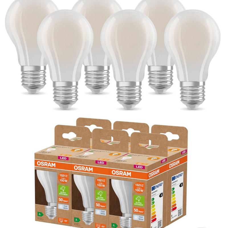 6er Set OSRAM E27 besonders effiziente LED Lampen matt 7,2W wie 100W 4000K neutralweißes Licht - beste Energie Effizienz Klasse, EEK: A (Spektrum: A