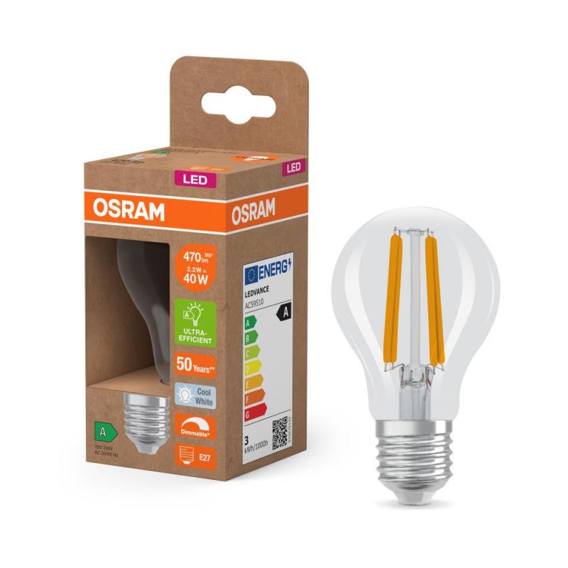 OSRAM E27 LED Lampe Classic SUPERSTAR klar dimmbar 2,2W wie 40W neutralweißes Licht 4000K - Energy efficiency class A, EEK: A (Spektrum: A bis G)