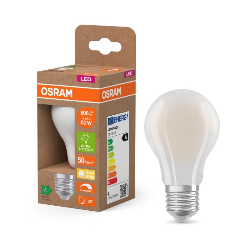 OSRAM E27 LED Lampe Classic SUPERSTAR matt dimmbar 3,8W wie 60W warmweißes Licht 2700K - Energy efficiency class A, EEK: A (Spektrum: A bis G)