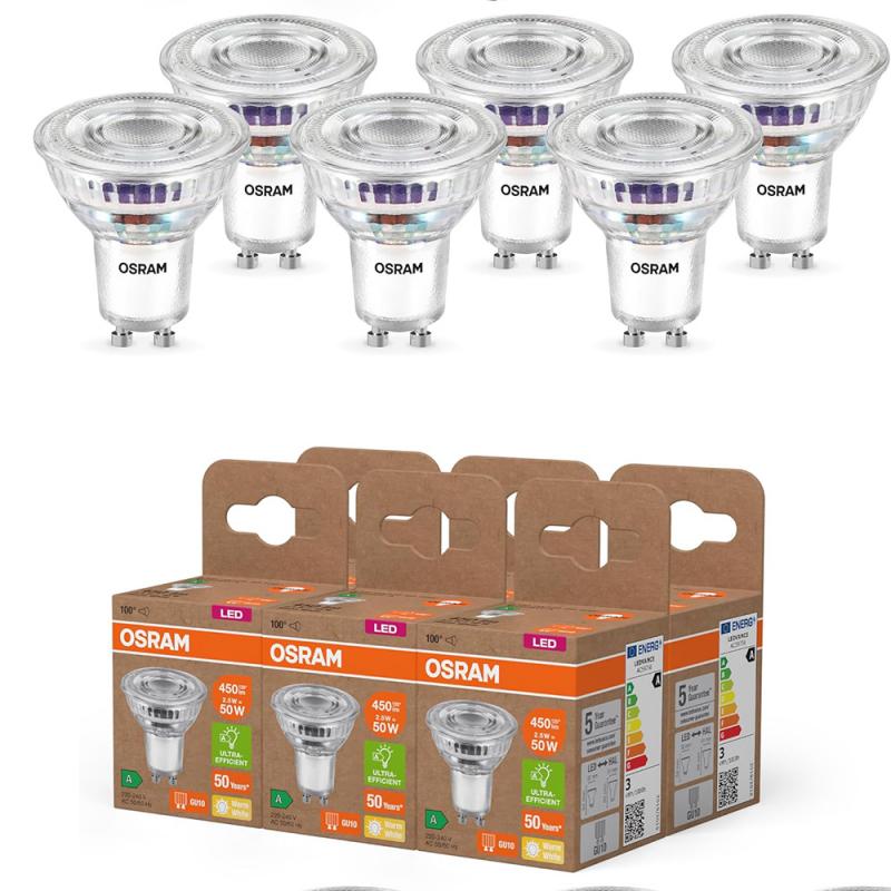 6-Pack  Osram GU10 PAR16 LED Strahler STAR besonders effizient 100° 2,5W wie 50W 2700K warmweißes Licht - Sehr gute Energieeffizienz