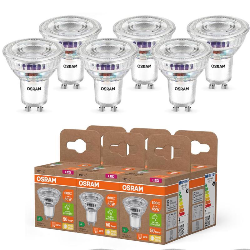 6er Pack Osram GU10 PAR16 LED Strahler STAR besonders effizient 100° 3,3W wie 65W 2700K warmweißes Licht - Sehr gute Energieeffizienz