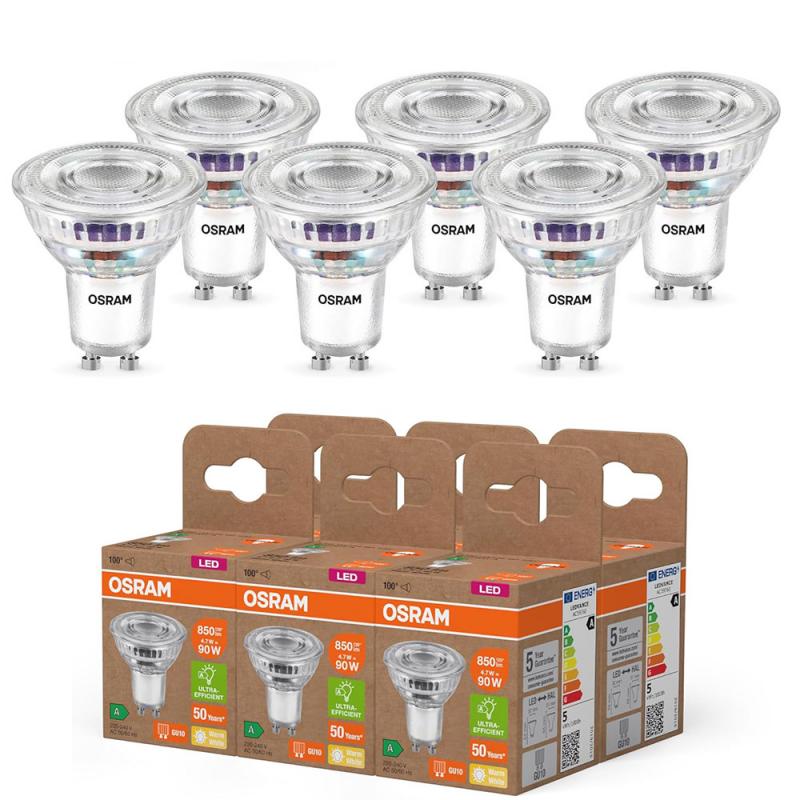 6er Set Osram GU10 PAR16 LED Strahler STAR besonders effizient 100° 4,7W wie 90W 2700K warmweißes Licht - Sehr gute Energieeffizienz  breiter Winkel
