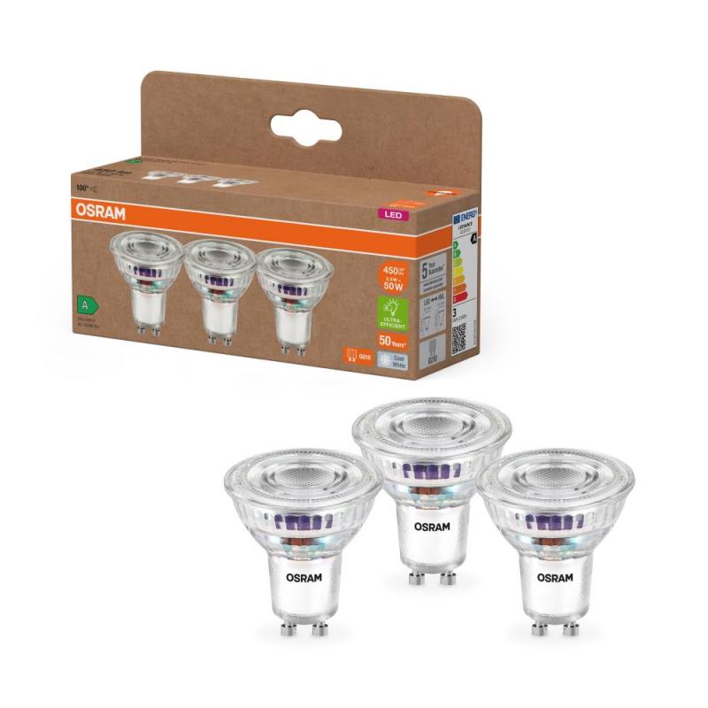 3er Set OSRAM GU10 LED Strahler besonders effizient 100 ° 2,5W wie 50W 4000K neutralweißes Licht, EEK: A (Spektrum: A bis G)