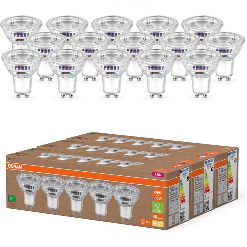 15x OSRAM GU10 LED Strahler besonders effizient 36 ° 2W wie 50W 2700K warmweißes Licht