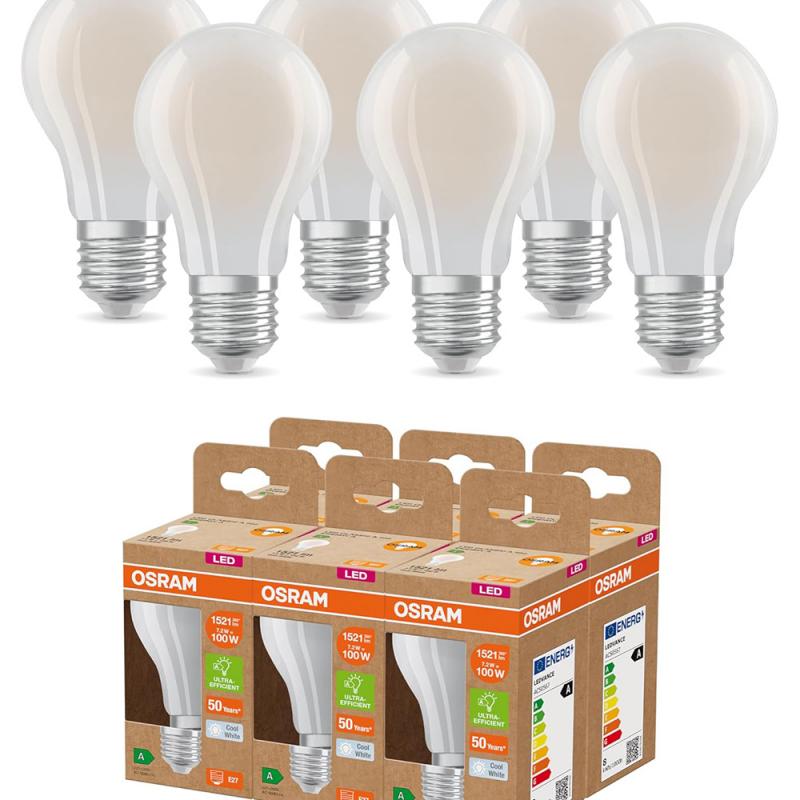 6er OSRAM E27 besonders effiziente  LED Leuchtmittel leistungsstark 7,2W wie 100W 4000K neutralweißes Licht - beste Energie Effizienz Klasse