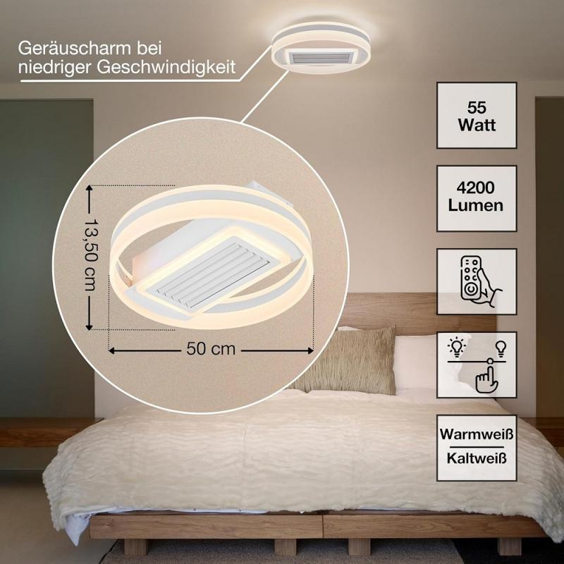 LEDVANCE CEILI LED Deckenventilator 55W 3100lm 3000-6500K dimmbar Ø500mm Weiß mit Fernbedienung