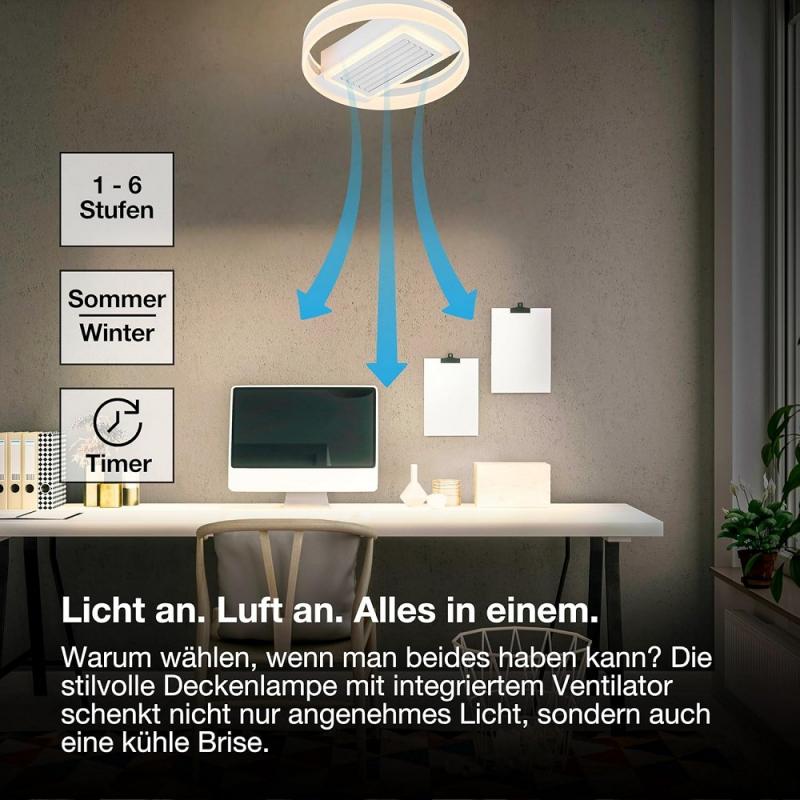 LEDVANCE CEILI LED Deckenventilator 55W 3100lm 3000-6500K dimmbar Ø500mm Weiß mit Fernbedienung