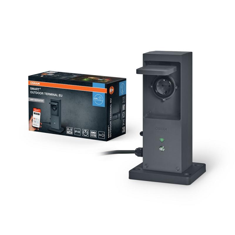 OSRAM SMART+ WiFi Outdoor Terminal mit integriertem Repeater & 2 Steckdosen, erweitert die WLAN-Zone im Freien, Kopplung von drahtlosen Geräten, App-steuerbar