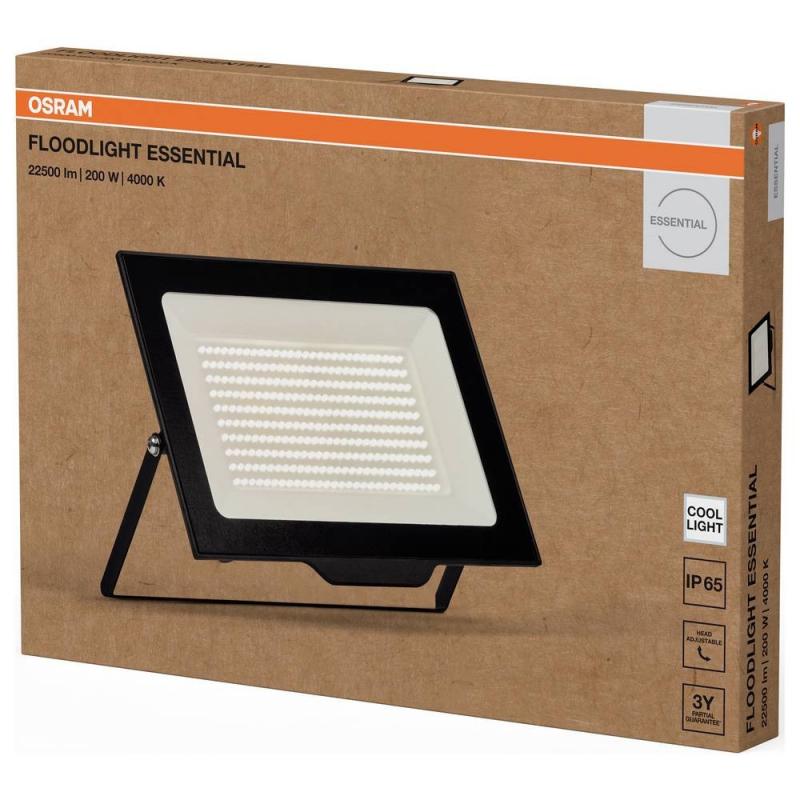 Leistungsstarker OSRAM LED Fluter Floodlight Essential 200W 4000K Neutralweiß IP65 schwarz