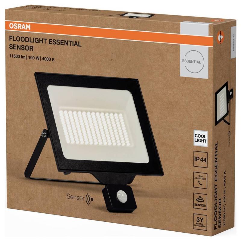 OSRAM LED Fluter Floodlight Essential mit Sensor 100W 4000K Neutralweiß IP44 schwarz