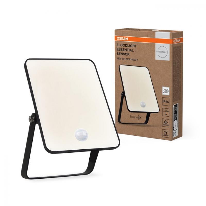 Osram LED Fluter  Floodlight Essential Sensor 20W 4000K Neutralweißes Licht IP65 schwarz
