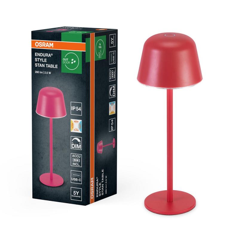 OSRAM Akku-Tischleuchte Style Table CCT USB dimmbar IP54 In & Out - wiederaufladbarer Akku, IP54 Schutzklasse, stufenloses Dimmen, Lichthelligkeits-Memory-Funktion
