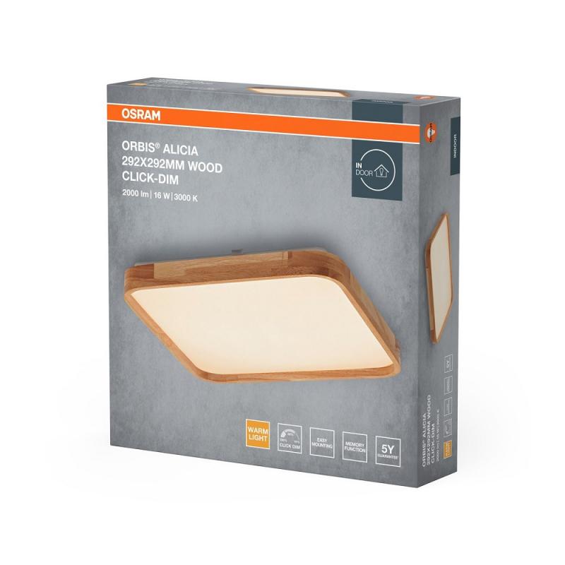 OSRAM Holz Decor Deckenleuchte Orbis Alicia 16W Click DIM - Dimmen in drei Stufen durch wiederholtes Schalten