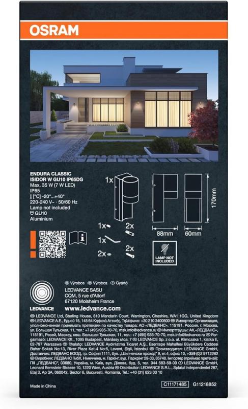 OSRAM Außenwandleuchte Endura Classic Isidor in Dunkelgrau - Aluminium, schnelle & einfache Installation, mattierter Diffusor, IP65