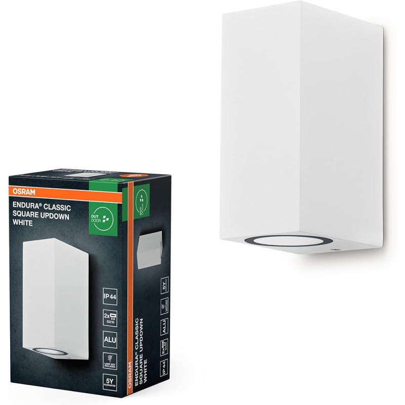 OSRAM Wandleuchte Endura Classic Square Up & Down in Weiß aus Aluminium -kann mit einfacher oder smarter GU10 Lampe bestückt werden