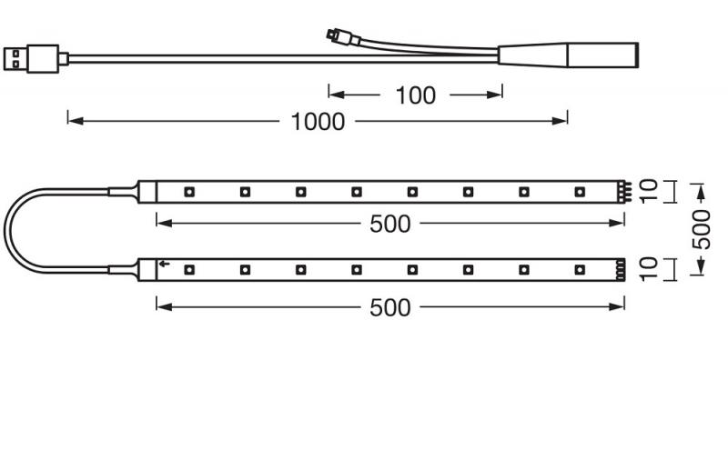 1,5m Osram Lichtstreifen FLEX TV MOOD LIGHT- dekorativer bunter LED-Streifen für Innen, selbstklebend mit USB-Anschluss und Fernbedienung, 4W, Rot-Grün-Blau, dimmbar