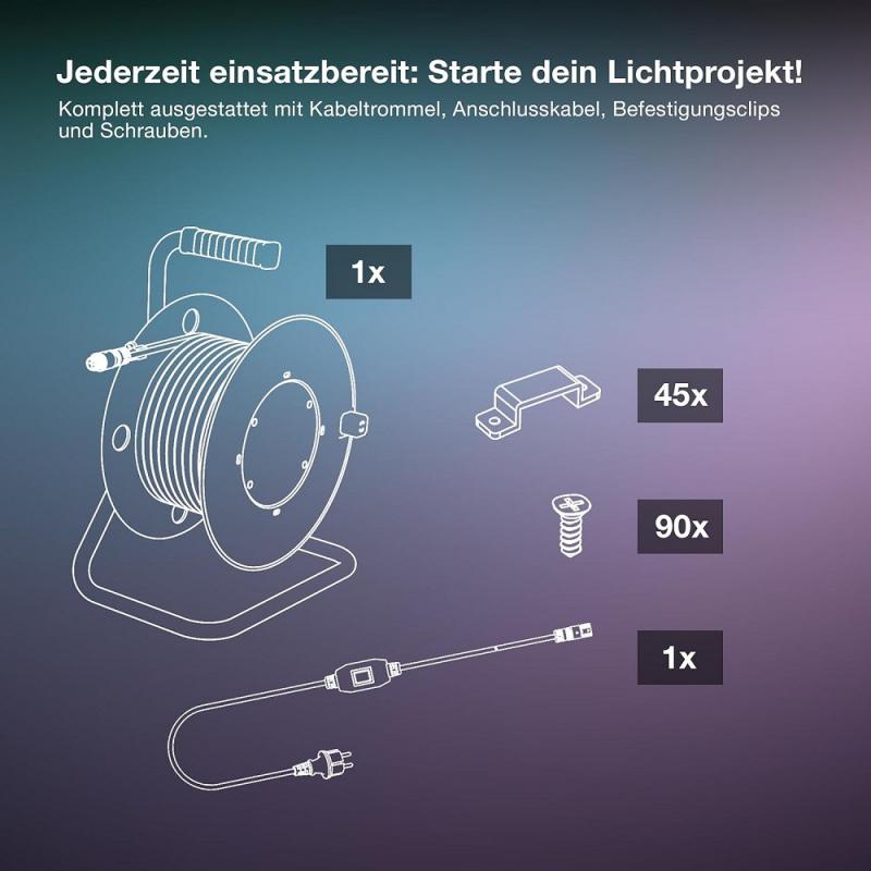 15M Osram Outdoor Flex LED-Streifen IP65 neutralweißes Licht - bis 50 m erweiterbar, inkl. Kabeltrommel, Montagezubehör, Anschlusskabel