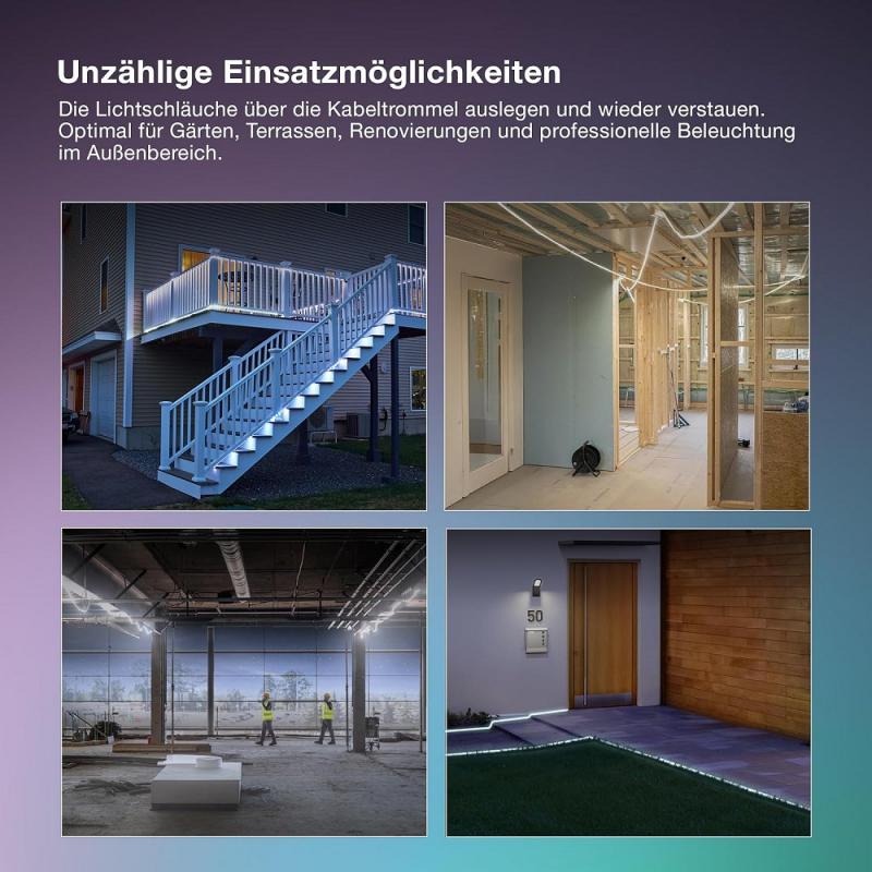 20M Osram Outdoor Flex LED-Streifen IP65 neutralweißes Licht - bis 50 m erweiterbar, inkl. Kabeltrommel, Montagezubehör, Anschlusskabel