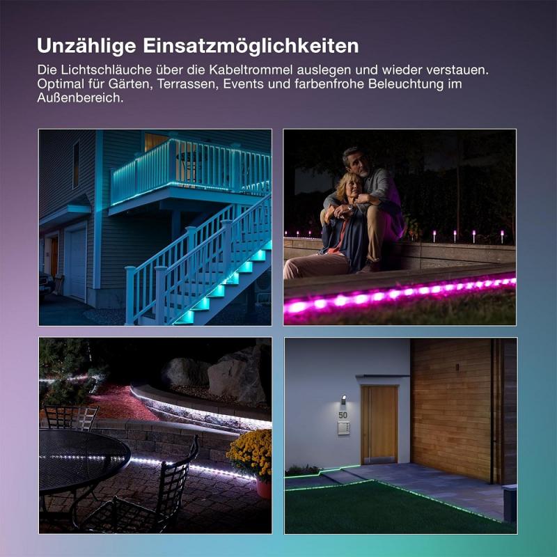 20M Osram Outdoor Flex LED-Streifen IP65 RGB mit Fernbedienung - bis 50 m erweiterbar, inkl. Kabeltrommel, Montagezubehör, Anschlusskabel