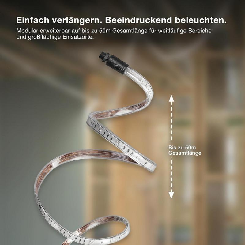 20M Osram Outdoor Flex LED-Streifen IP65 RGB mit Fernbedienung - bis 50 m erweiterbar, inkl. Kabeltrommel, Montagezubehör, Anschlusskabel