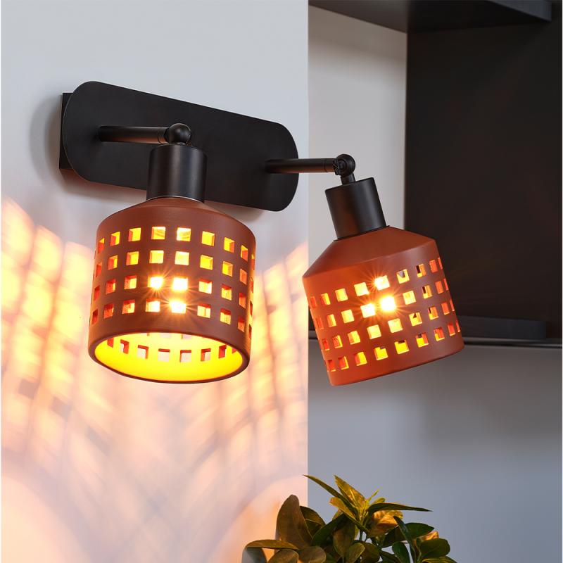 OSRAM Wandleuchte Decor Clay Windows aus Ton mit E27 Fassung braun - mit 2 verstellbaren  Lampenköpfen