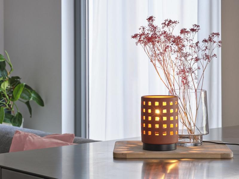OSRAM Tischleuchte Decor Clay Windows aus Ton mit E27 Fassung braun