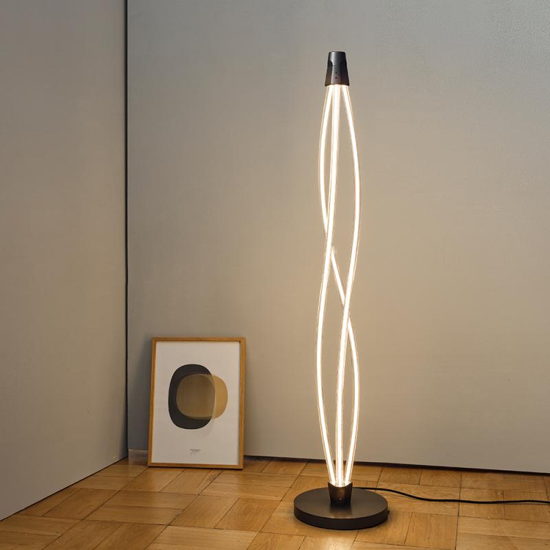 Osram Stehleuchte Decor Swirl in Dunkelgrau / Transparent dimmbar mit warmweißem Licht - auffälliges Filament-Design