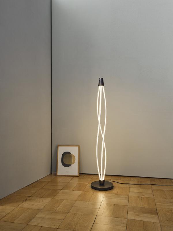 Osram Stehleuchte Decor Swirl in Dunkelgrau / Transparent dimmbar mit warmweißem Licht - auffälliges Filament-Design