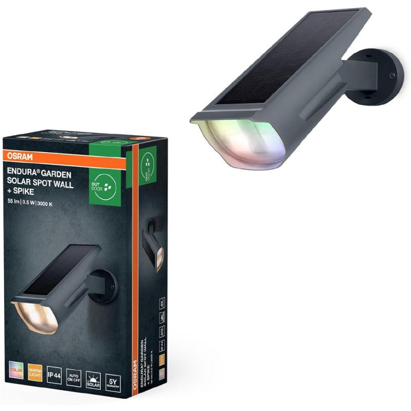 Osram ENDURA GARDEN Solar LED Außen Wandstrahler dunkelgrau - Tageslichtsensor und RGBW Farben -  für Garten und Terrasse