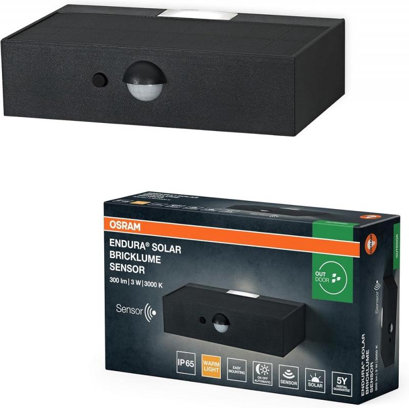 Osram ENDURA STYLE BRICKLUME Sensor Solarleuchte Wandleuchte anthrazit - indirekte Beleuchtung, Bewegungsmelder, Tageslichtsensor, IP65, warmweiße Lichtfarbe