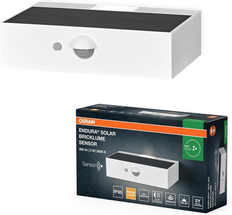 Osram ENDURA STYLE BRICKLUME Solar Solarleuchte weiß - indirekte Beleuchtung, Bewegungsmelder, Tageslichtsensor, IP65,  warmweiße Lichtfarbe