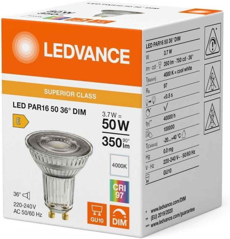 Ledvance GU10 PAR16 Reflektor 36° 3,7W wie 50W dimmbarer universalweißer Strahler 4000K 97Ra sehr hohe Farbwiedergabe