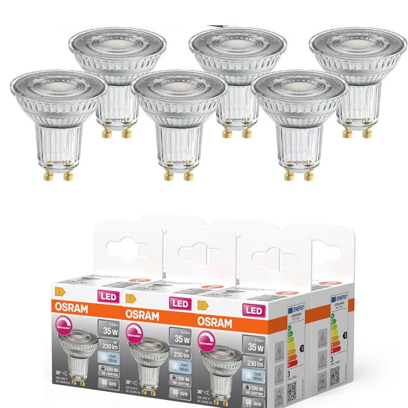 6er Pack OSRAM Superstar GU10 LED Strahler PAR16 36° Abstrahlwinkel 2,4W wie 35W neutralweiß dimmbarer Reflektor 90Ra