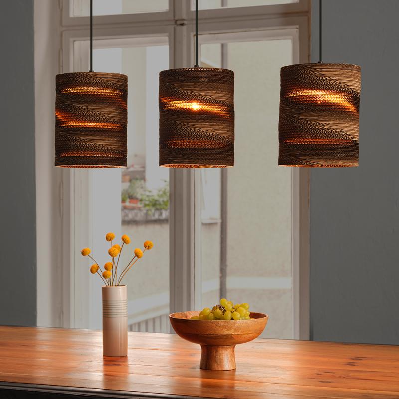 OSRAM Pendelleuchte Cylinder 3-flammig, braun, Ø 20 cm, aus Wellpappe