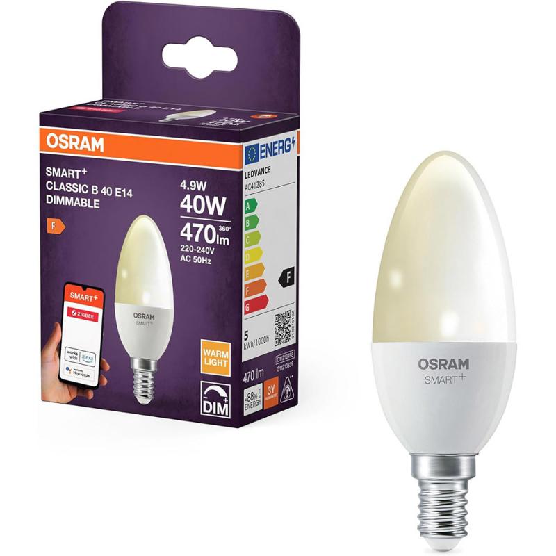 4er Set OSRAM SMART+ LED Kerzenlampe E14 Zigbee DIMM 4,9W wie 40W 2700K warmweißes Licht