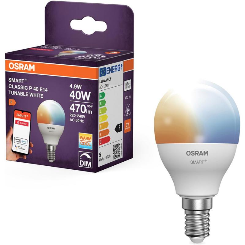 4er Set OSRAM SMART+ LED Tropfenlampe E14 Zigbee DIMM 4,9W wie 40W Tunable white