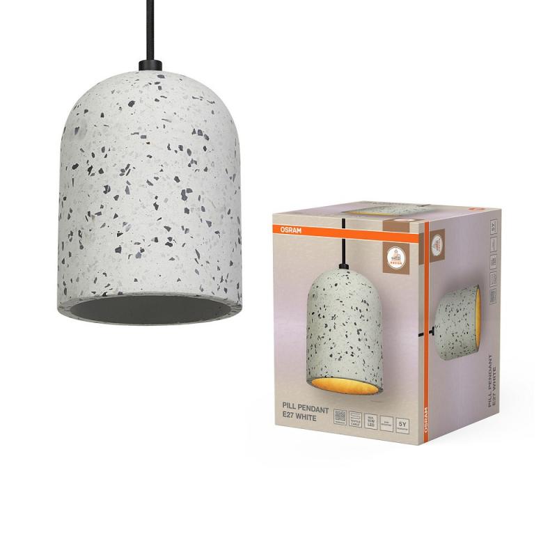 Pendelleuchte Decor Pill aus Terrazzo Stein mit E27 Fassung in Weiß gesprenkelt Ø 15 cm