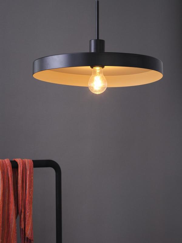 OSRAM Pendelleuchte Decor Plate in Schwarz/Beige Ø 40 cm aus Stahl mit E27 Fassung - dekorative Hängelampe mit tellerförmigem Lampenschirm