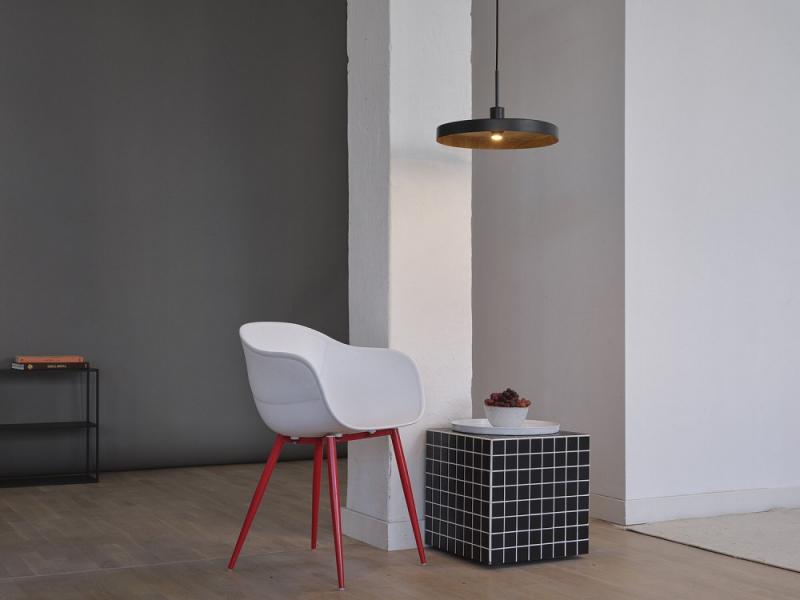 OSRAM Pendelleuchte Decor Plate in Schwarz/Holzdecor Ø 40 cm aus Stahl mit E27 Fassung - dekorative Hängelampe mit tellerförmigem Lampenschirm