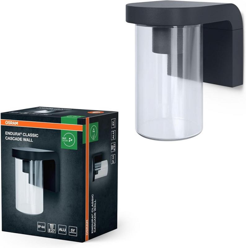 OSRAM  CASCADE Außenwandleuchte Anthrazit Alu klarer runder Glaszylinder Endura - für Terrasse und Balkon