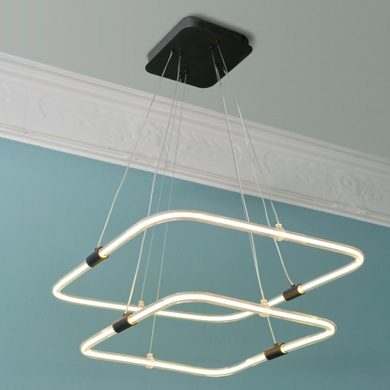 Osram Pendelleuchte Decor Tetragon Double in Anthrazit / Transparent 3-stufige dimmbar mit warmweißem Licht - imposantes Filament-Design