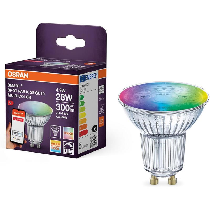 OSRAM SMART+ LED Strahler GU10 Zigbee DIMM 4,9W wie 28W RGBW Multicolor