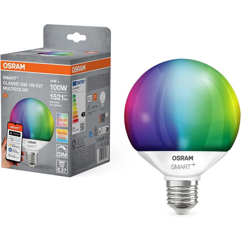 OSRAM  E27 SMART+ MATTER Globe 95 LED-Lampe, kompatibel mit Google, Alexa, Apple Multicolor 2700-6500K