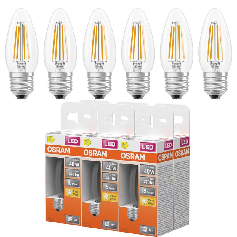 6 x OSRAM E27 LED Lampen Star Classic B 40 Filament 3.4W wie 40W warmweißes Licht