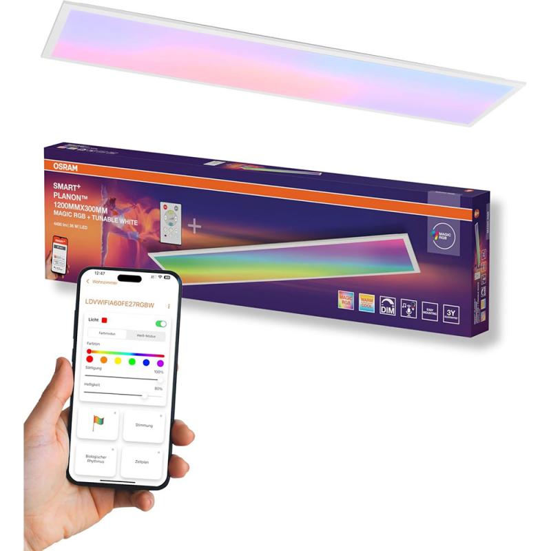 OSRAM SMART+ WiFi Planon Magic Panelleuchte RGBW 120x30cm weiß Steuerung via App oder Fernbedienung