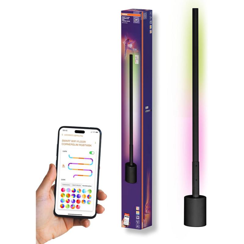 80cm OSRAM WiFi Smart+ WiFi LED Stehleuchte Corner SLIM mit RGBW in Schwarz  - DIY- & Musikrhythmusfunktion
