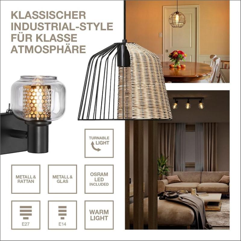 OSRAM Decor 3er Spot Firefly in Schwarz - warmweißes Licht, dimmbar, Metall/Glas