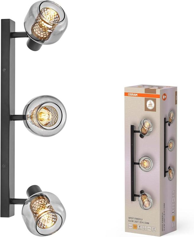 OSRAM Decor 3er Spot Firefly in Schwarz - warmweißes Licht, dimmbar, Metall/Glas